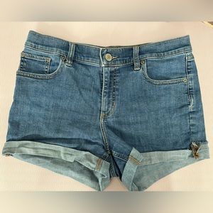 express dark wash convertible hem jean shorts